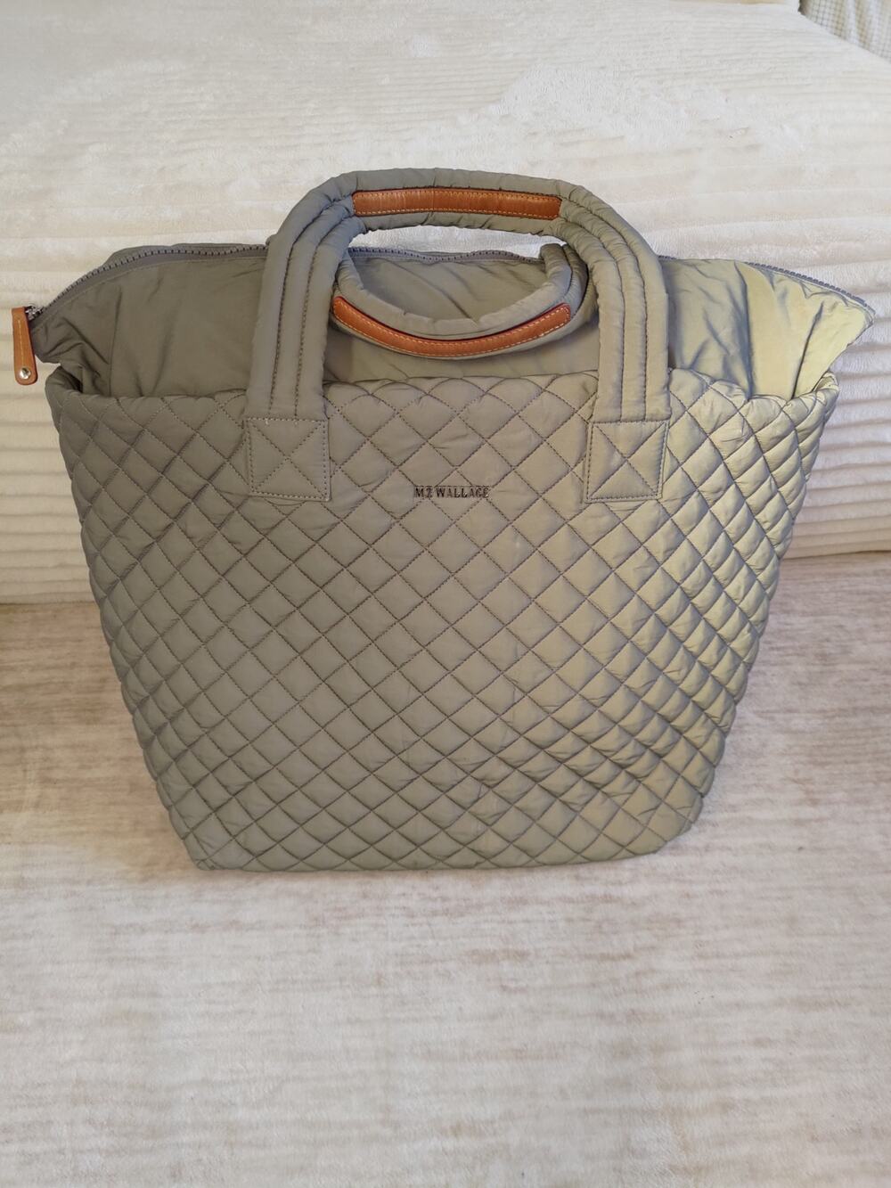 MZ Wallace Large Metro Tote Reflective Quilted Nylon Grey